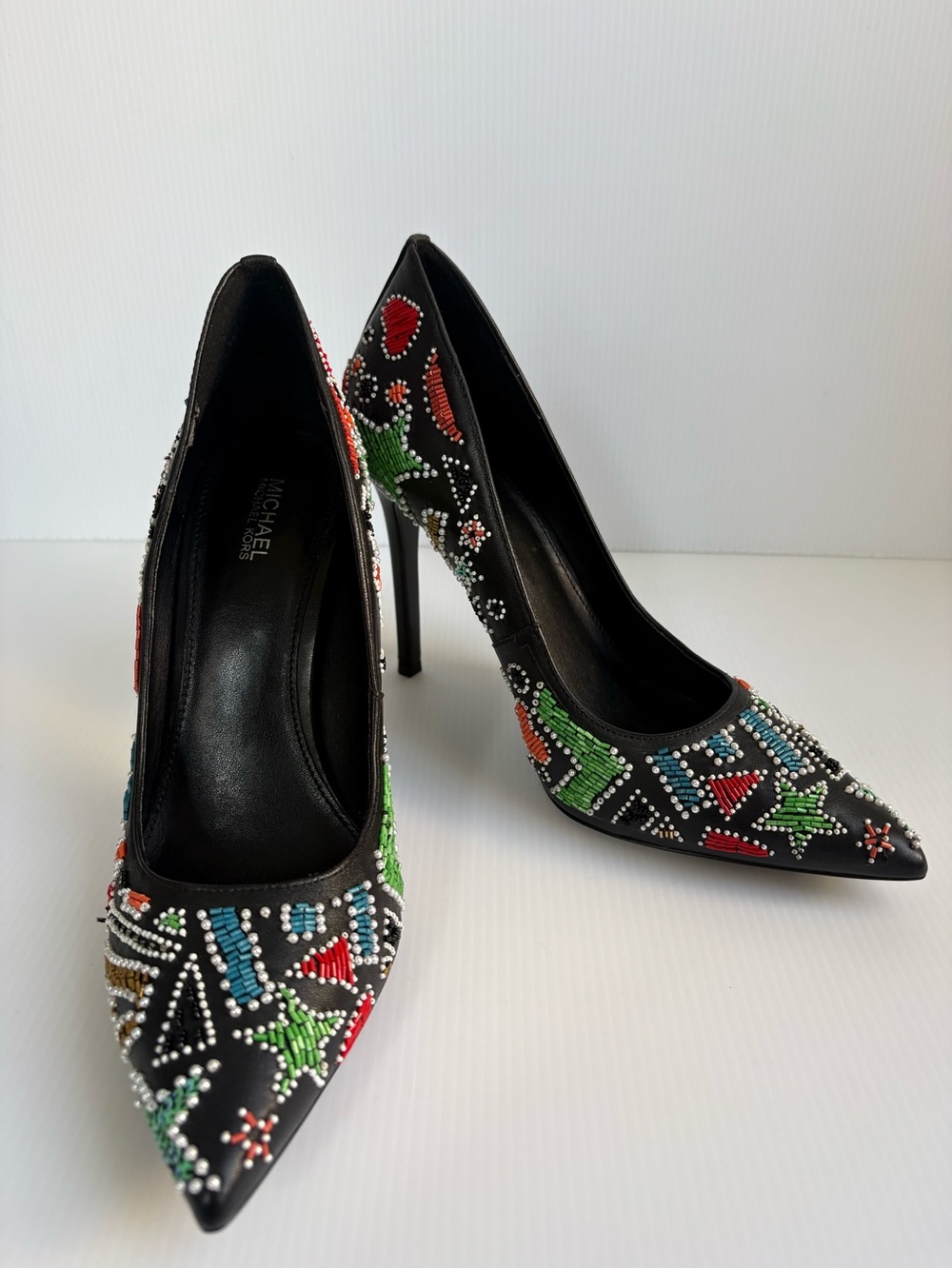 MICHAEL Michael Kors Black Beaded Pointed Toe Pumps - Embellishment Size 8.5 M
